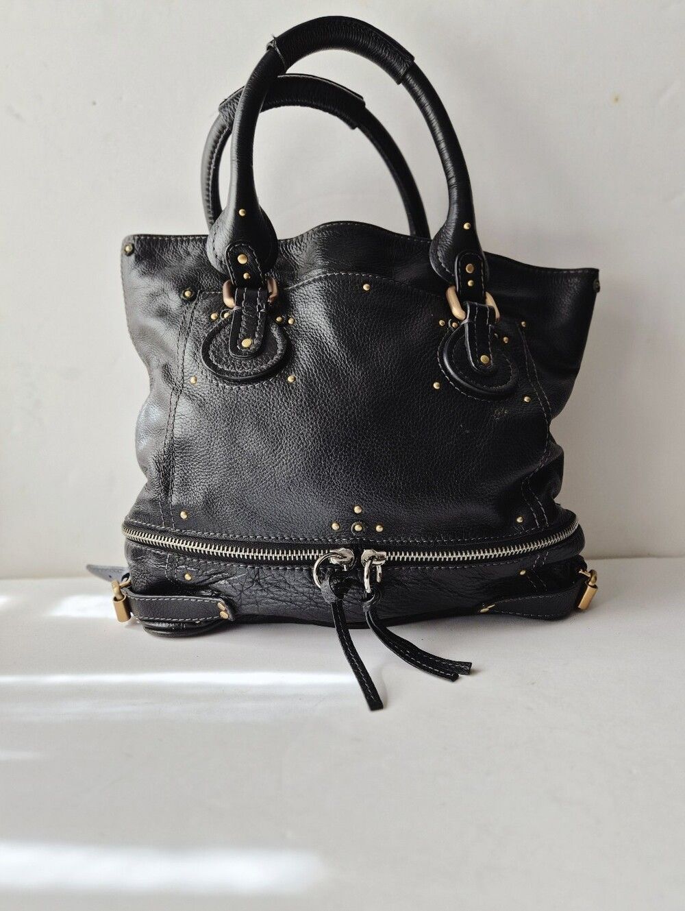 Vintage Chloe Black Leather Paddington Bottom Zip Tote Bag 2006 Slouchy Shopper